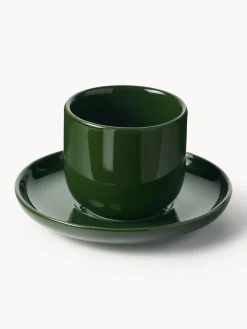 Westwing Collection Tazas de café espresso de porcelana con platitos Nessa, 4 uds.