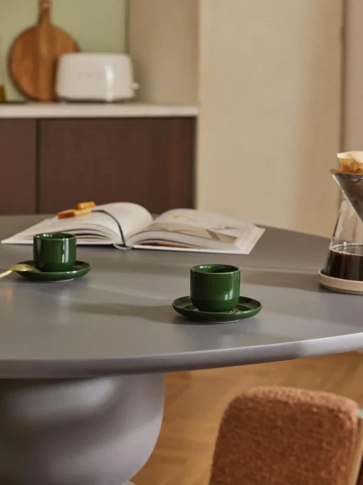 Westwing Collection Tazas de café espresso de porcelana con platitos Nessa, 4 uds.