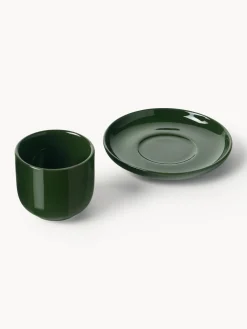 Westwing Collection Tazas de café espresso de porcelana con platitos Nessa, 4 uds.