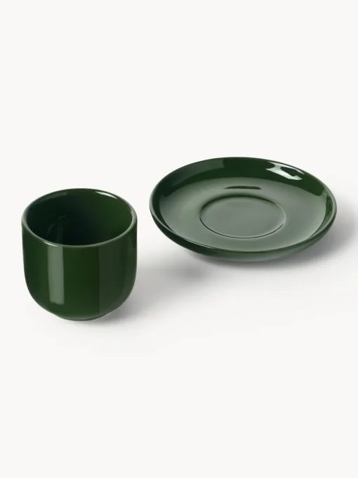 Westwing Collection Tazas de café espresso de porcelana con platitos Nessa, 4 uds.