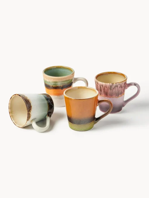 HKLIVING Tazas espresso artesanales con esmalte reactivo 70's, 4 uds.