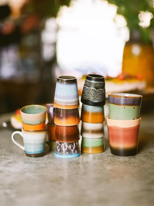 HKLIVING Tazas espresso artesanales con esmalte reactivo 70's, 4 uds.
