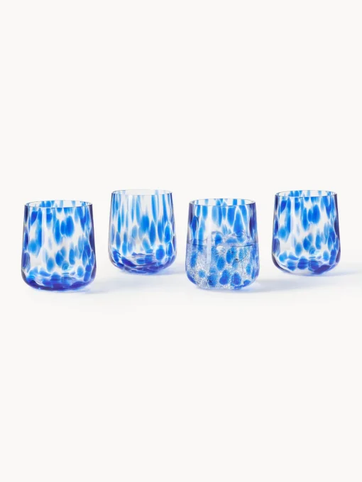 Westwing Collection Vasos de agua artesanales con estampado de lunares Oakley, 4 uds.^ Vasos|Vajillas Completas