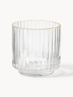 Westwing Collection Vasos de agua soplados con borde dorado Aleo, 4 uds.^ Vasos|Vajillas Completas