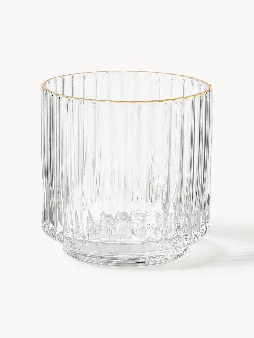 Westwing Collection Vasos de agua soplados con borde dorado Aleo, 4 uds.^ Vasos|Vajillas Completas