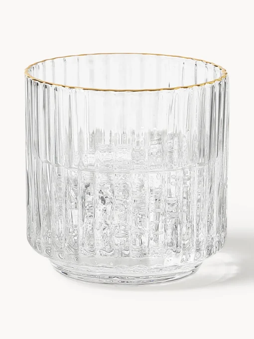 Westwing Collection Vasos de agua soplados con borde dorado Aleo, 4 uds.^ Vasos|Vajillas Completas