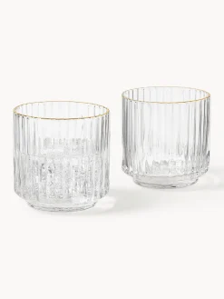 Westwing Collection Vasos de agua soplados con borde dorado Aleo, 4 uds.^ Vasos|Vajillas Completas