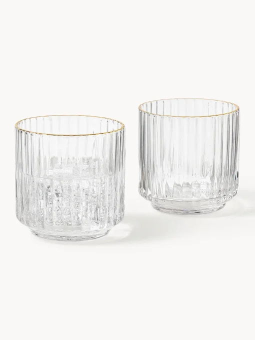 Westwing Collection Vasos de agua soplados con borde dorado Aleo, 4 uds.^ Vasos|Vajillas Completas
