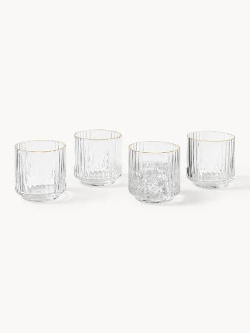 Westwing Collection Vasos de agua soplados con borde dorado Aleo, 4 uds.^ Vasos|Vajillas Completas